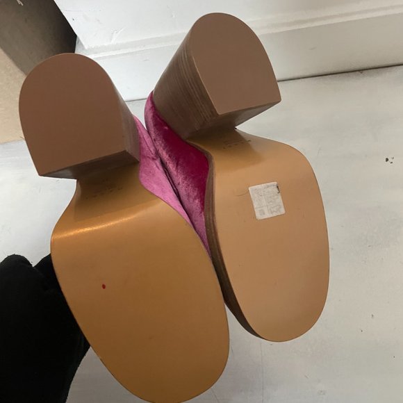 MARNI Pink Velvet Moccasin Loafers Chunky Block High Heels Sz 37 - Picture 9 of 10